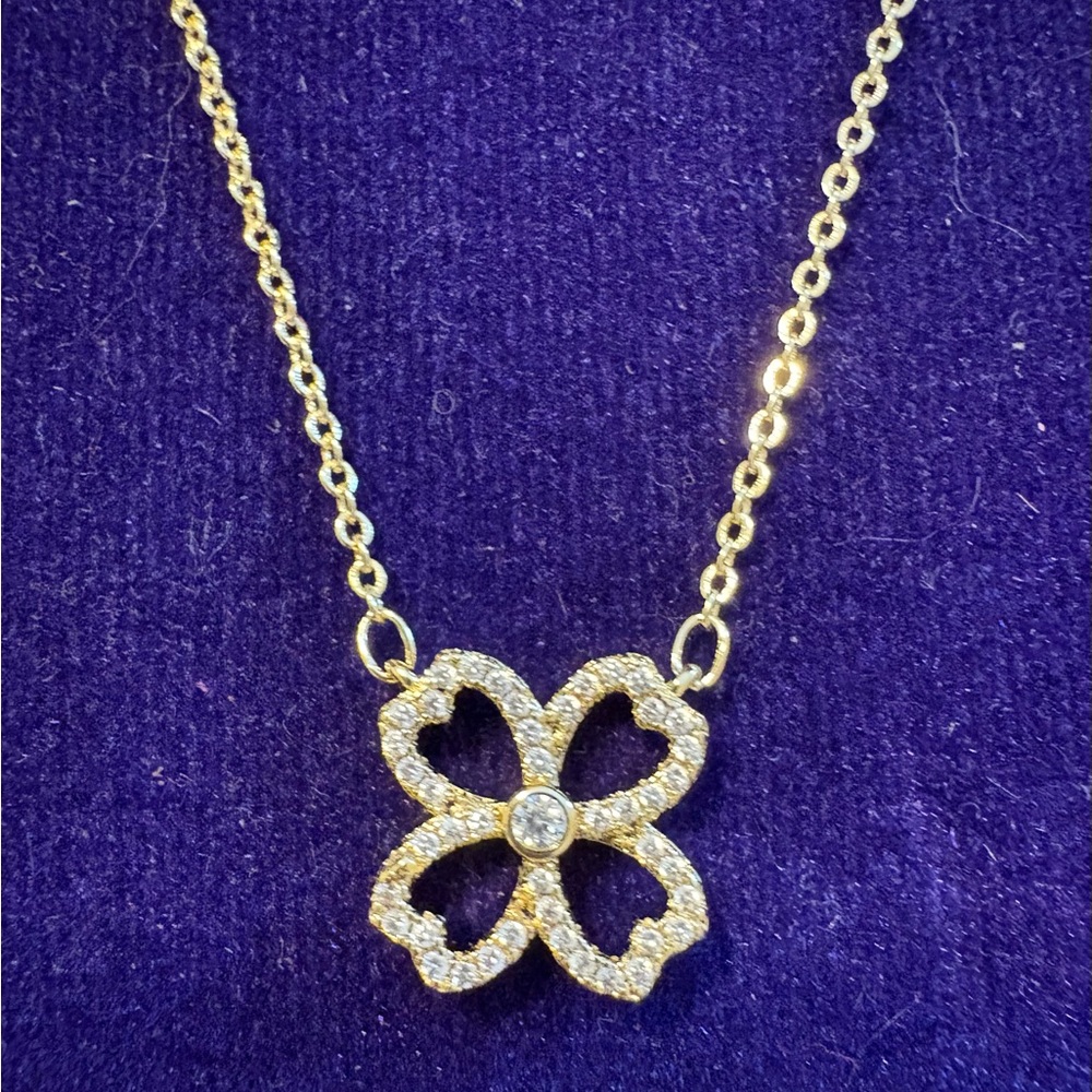 Gold Clover Necklace with Pave Stones